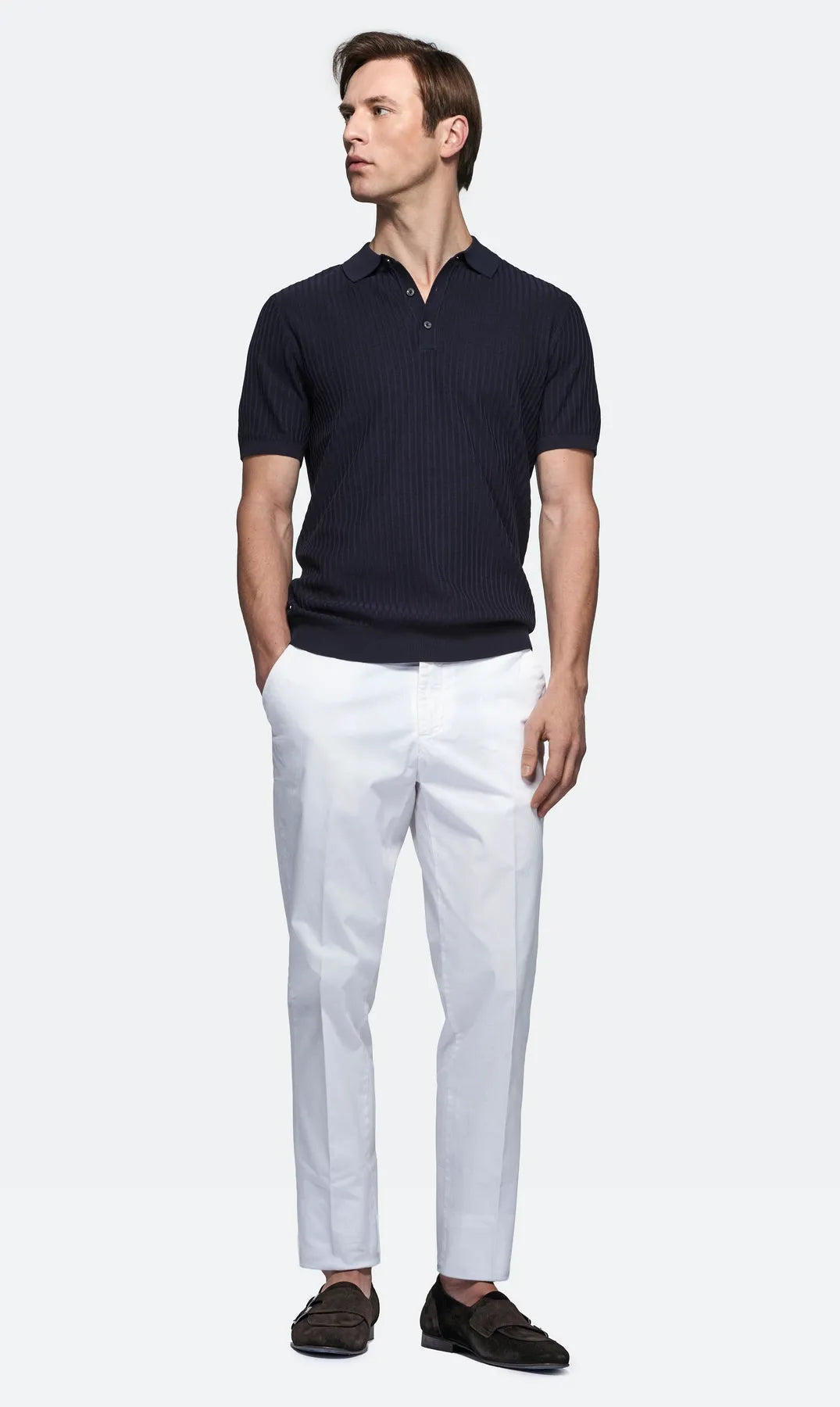 Ribbed Silk and Cotton Polo