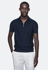 Cotton and Linen Polo with Zip