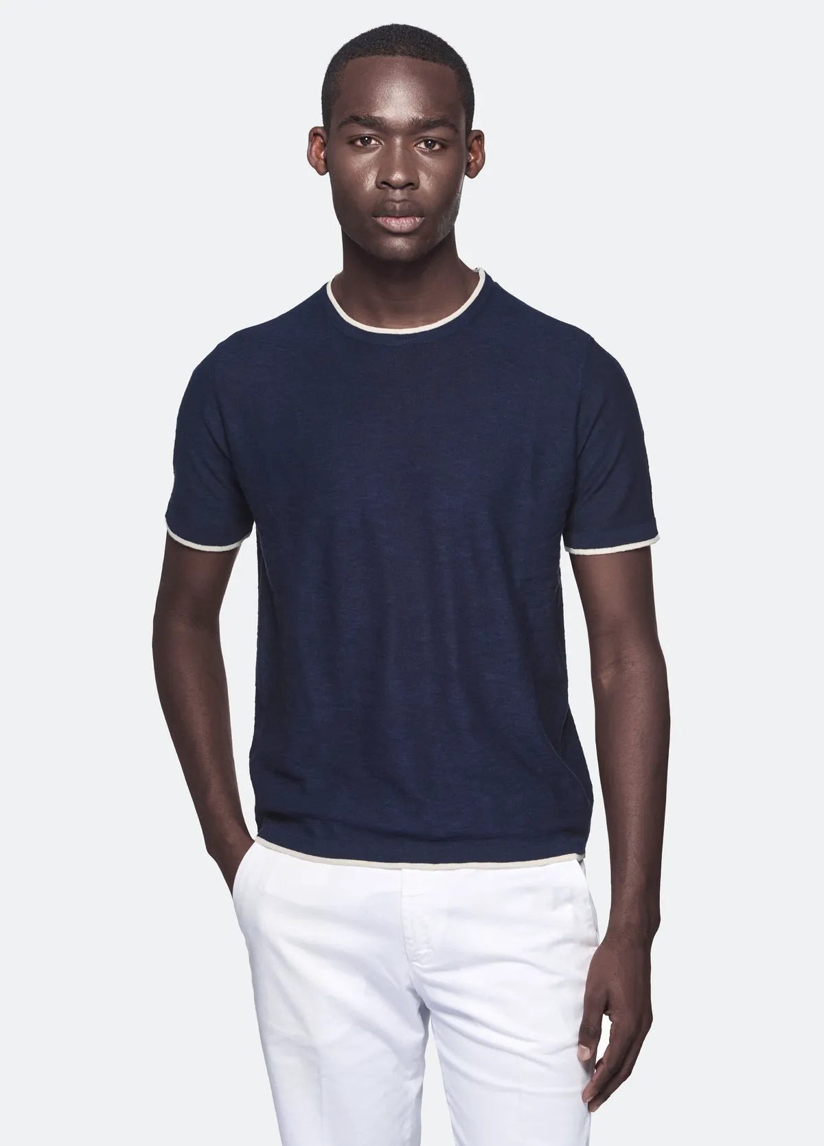 Contrast Cotton and Linen T-Shirt