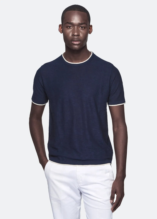 Contrast Cotton and Linen T-Shirt