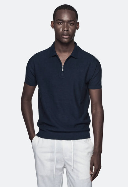 Cotton and Linen Polo with Zip