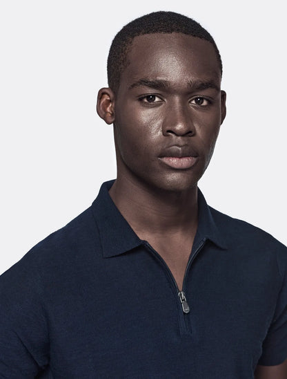 Cotton and Linen Polo with Zip