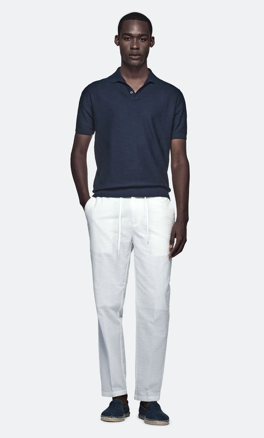 Cotton and Linen Half-Sleeve Polo